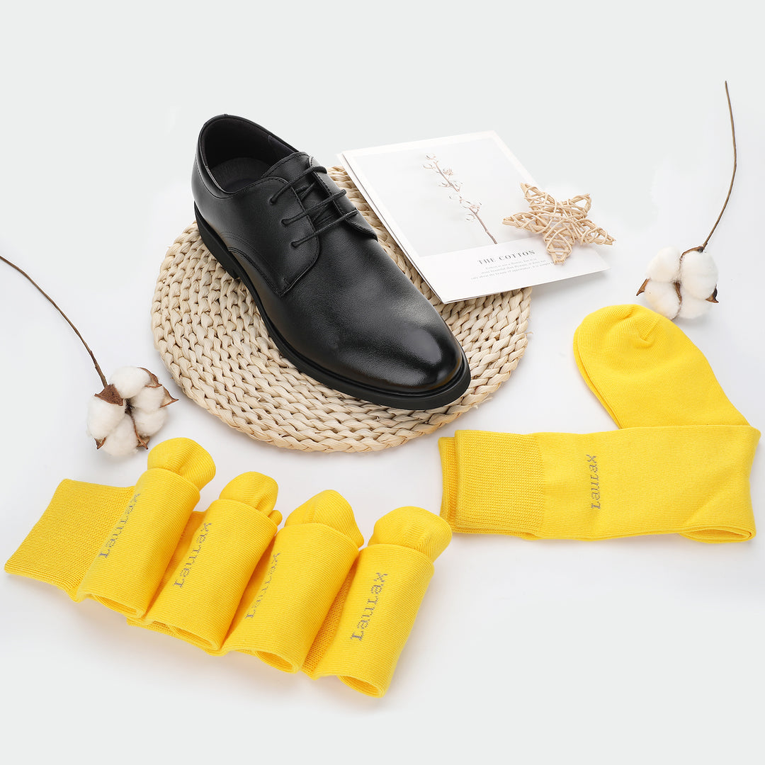 Chaussettes formelles en coton peigné de haute qualité en jaune