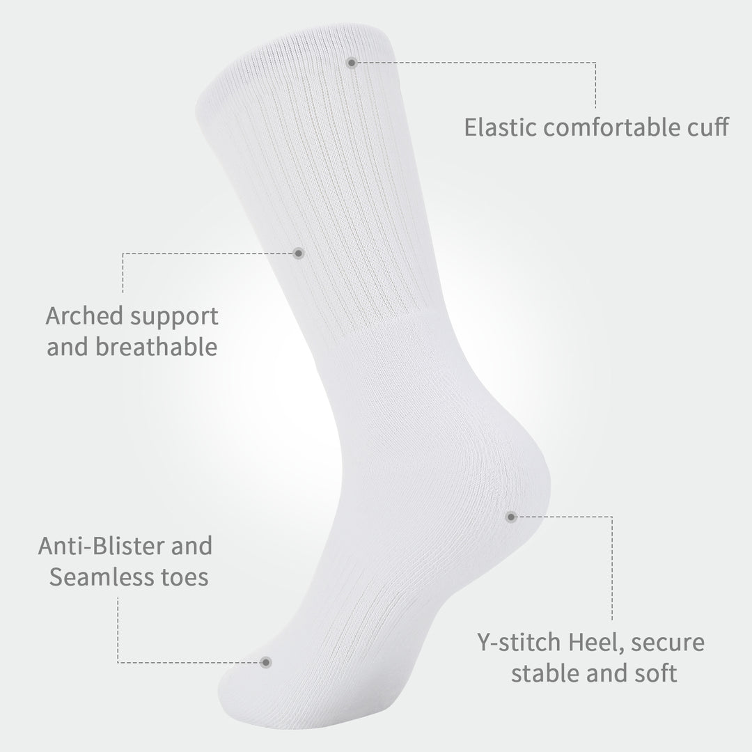Laulax 5 Pairs Finest Combed Cotton Cushioned Arch Support White PE Sport Socks, 3-18 Years