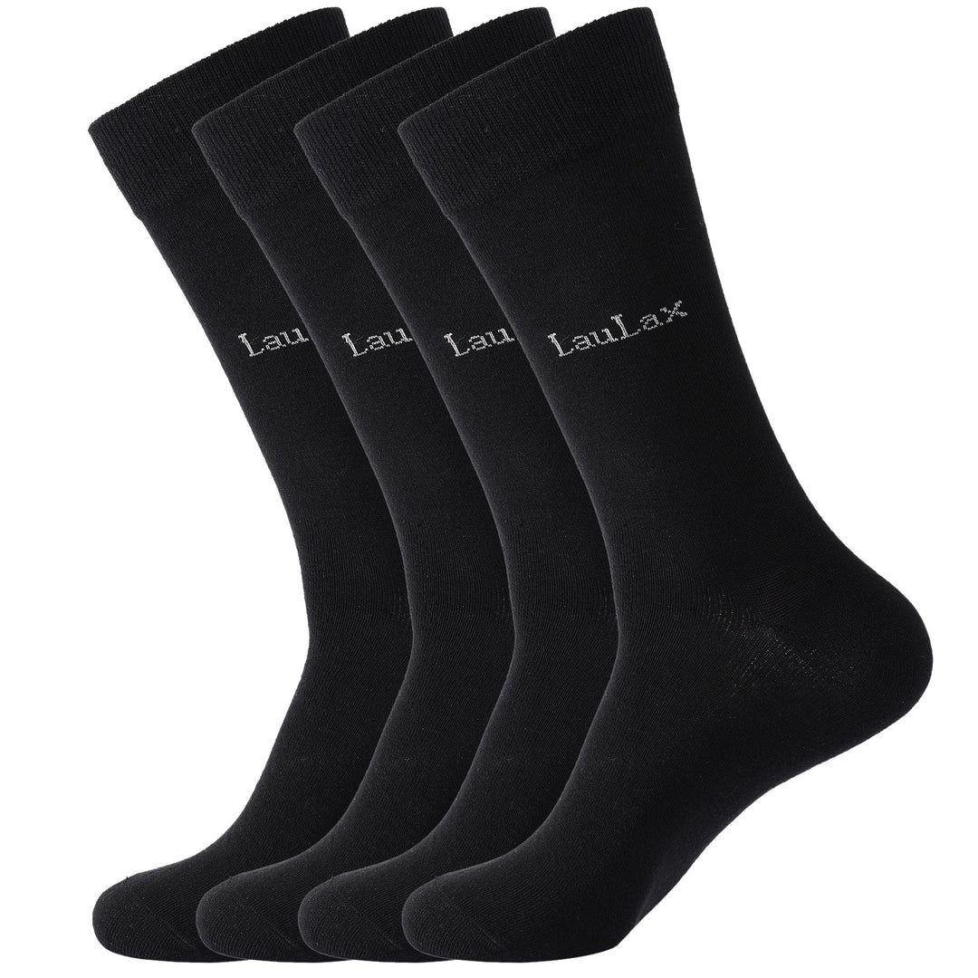 4 paires de chaussettes d'affaires en coton peigné le plus fin, à bout lisse et sans couture, noires, coffret cadeau