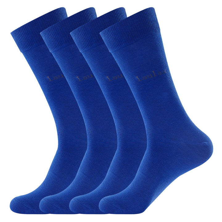 4 paires de chaussettes d'affaires en coton peigné le plus fin, à bout lisse et sans couture, bleues, coffret cadeau