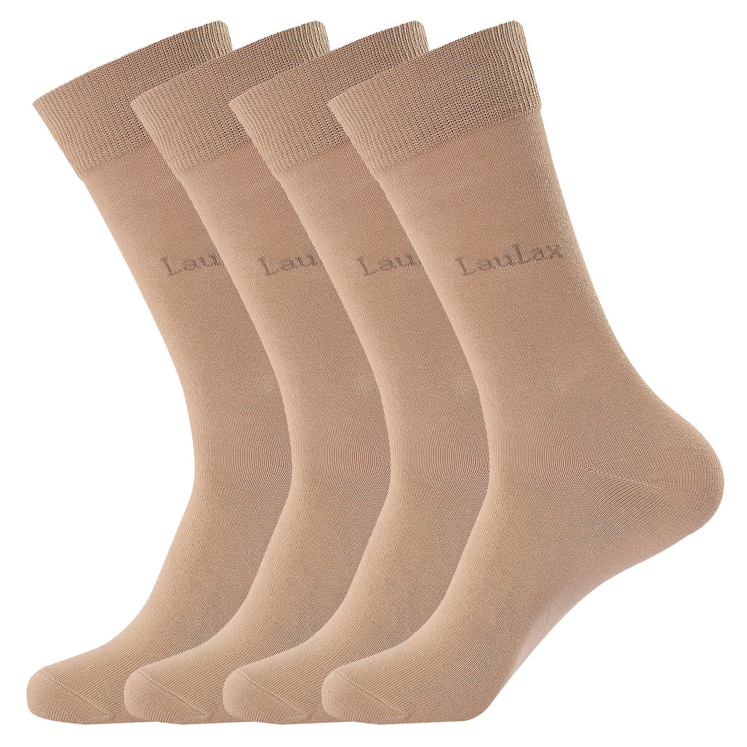 4 paires de chaussettes d'affaires en coton peigné le plus fin, à bout lisse et sans couture, beige, coffret cadeau