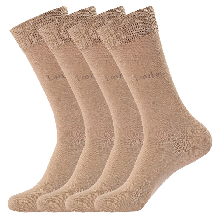 4 paires de chaussettes d'affaires en coton peigné le plus fin, à bout lisse et sans couture, beige, coffret cadeau