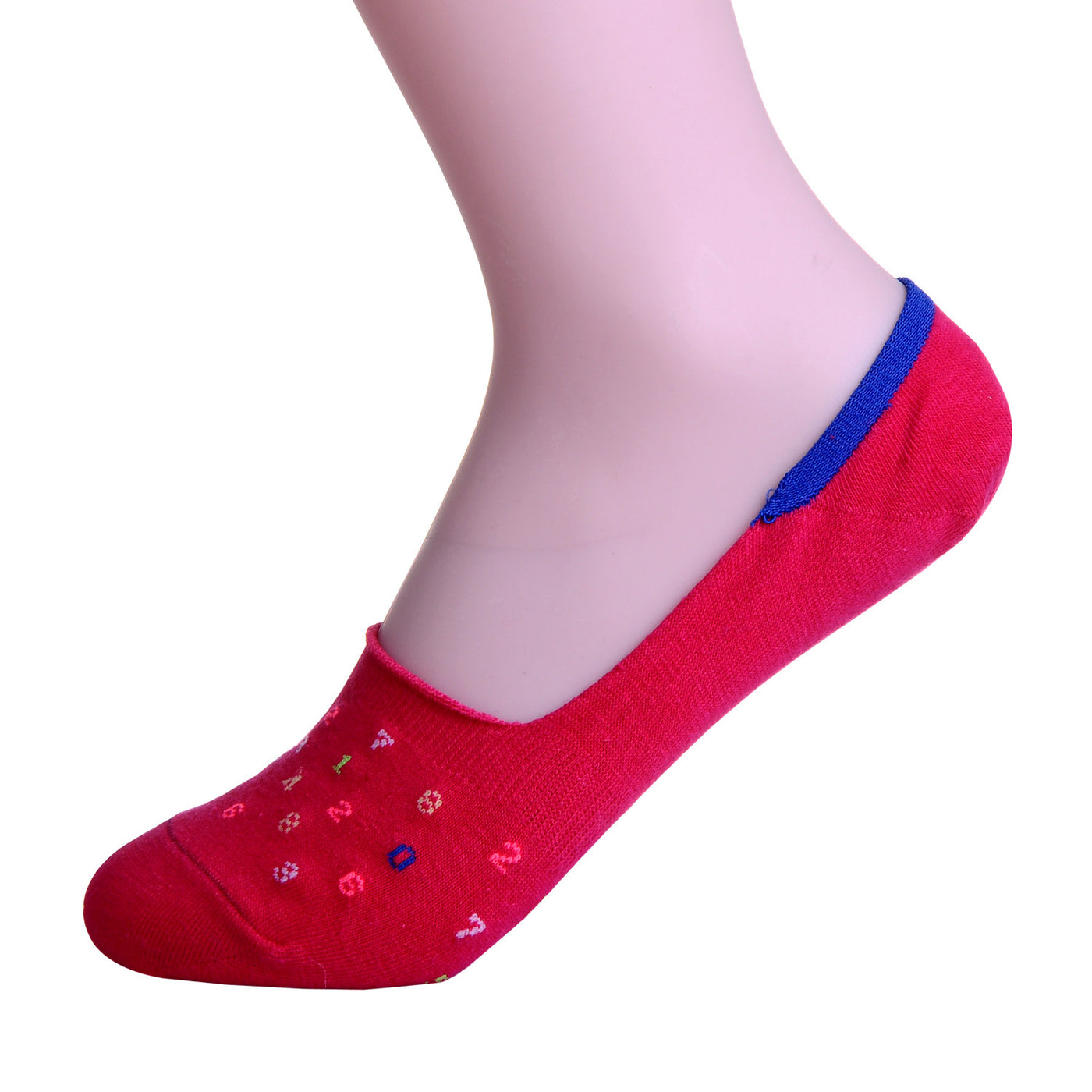 2 Pairs Finest Combed Cotton Invisible Socks Number Pattern - Red