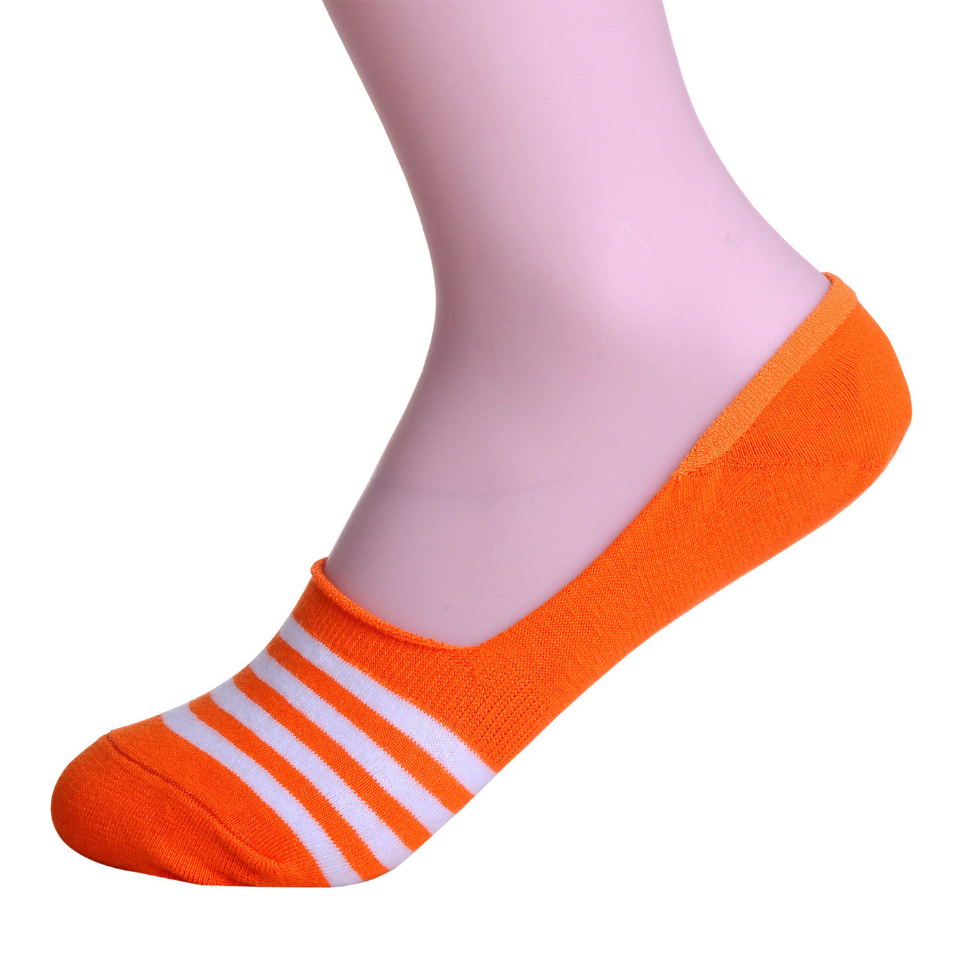 2 Pairs Finest Combed Cotton Invisible Socks Striped - Orange