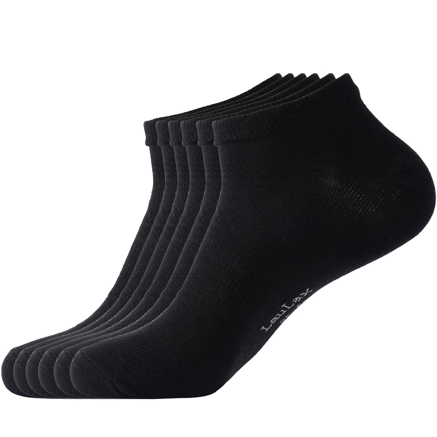 Laulax 6 Pairs Finest Combed Cotton Trainer Socks, Black, Size UK 9 - 11 / Europ 43 - 46, Gift bag with socks wash bag