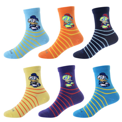 6 Pairs Combed Cotton Boy's Socks - Cute Duck - Size UK Junior 6-8.5/ Europe 23-26