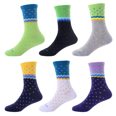 6 Pairs Combed Cotton Girl's Socks - Sea Waves - Size UK Junior 9-11.5/Europe 27-30