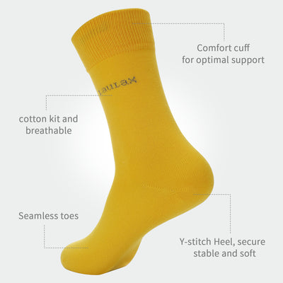 4 Pairs Finest Combed Cotton Smooth Seamless Toe Business Socks, Yellow, Gift Set