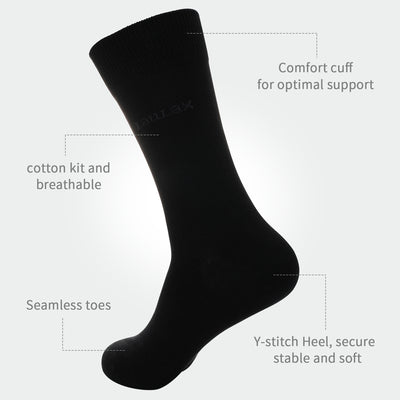 4 Pairs Finest Combed Cotton Smooth Seamless Toe Business Socks, Black, Gift Set