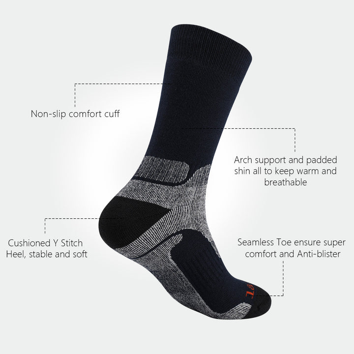 2 Pairs High Quality Merino Wool Men's Hiking Socks, Size UK 7-11/ Europe 40-46 Gift Set