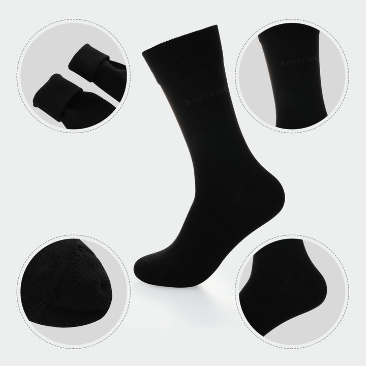 4 Pairs Finest Combed Cotton Smooth Seamless Toe Business Socks, Black, Gift Set