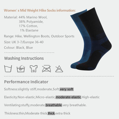 2 paires de chaussettes de randonnée en laine mérinos de haute qualité pour femmes, coffret cadeau
