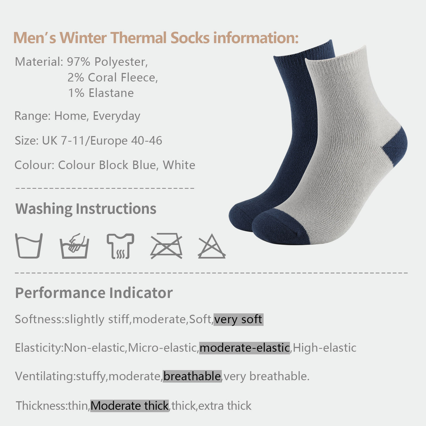 Laulax Chaussettes moelleuses d'hiver pour hommes, coffret cadeau 4 paires, taille UK 7-11/Europe 40-46