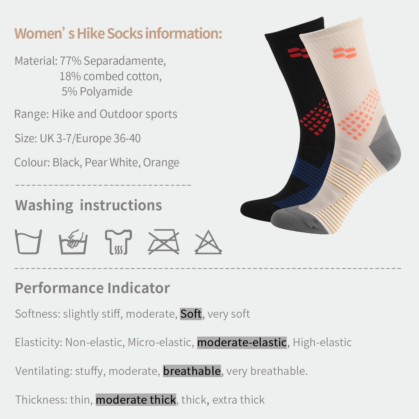 2 Pairs High Quality Women's Knee High Hiking Socks Size UK 3-7/ Europe 36-40