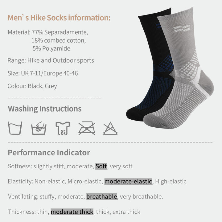 2 Pairs High Quality Men's Knee High Hiking Socks Size UK 7-11/ Europe 40-46