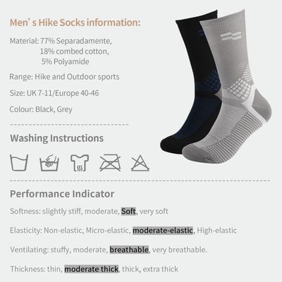 2 Pairs High Quality Men's Knee High Hiking Socks Size UK 7-11/ Europe 40-46