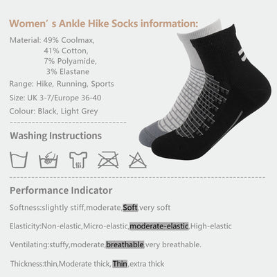 2 Pairs High Quality Women's Ankle Hiking Socks Size UK 3-7/ Europe 36-40