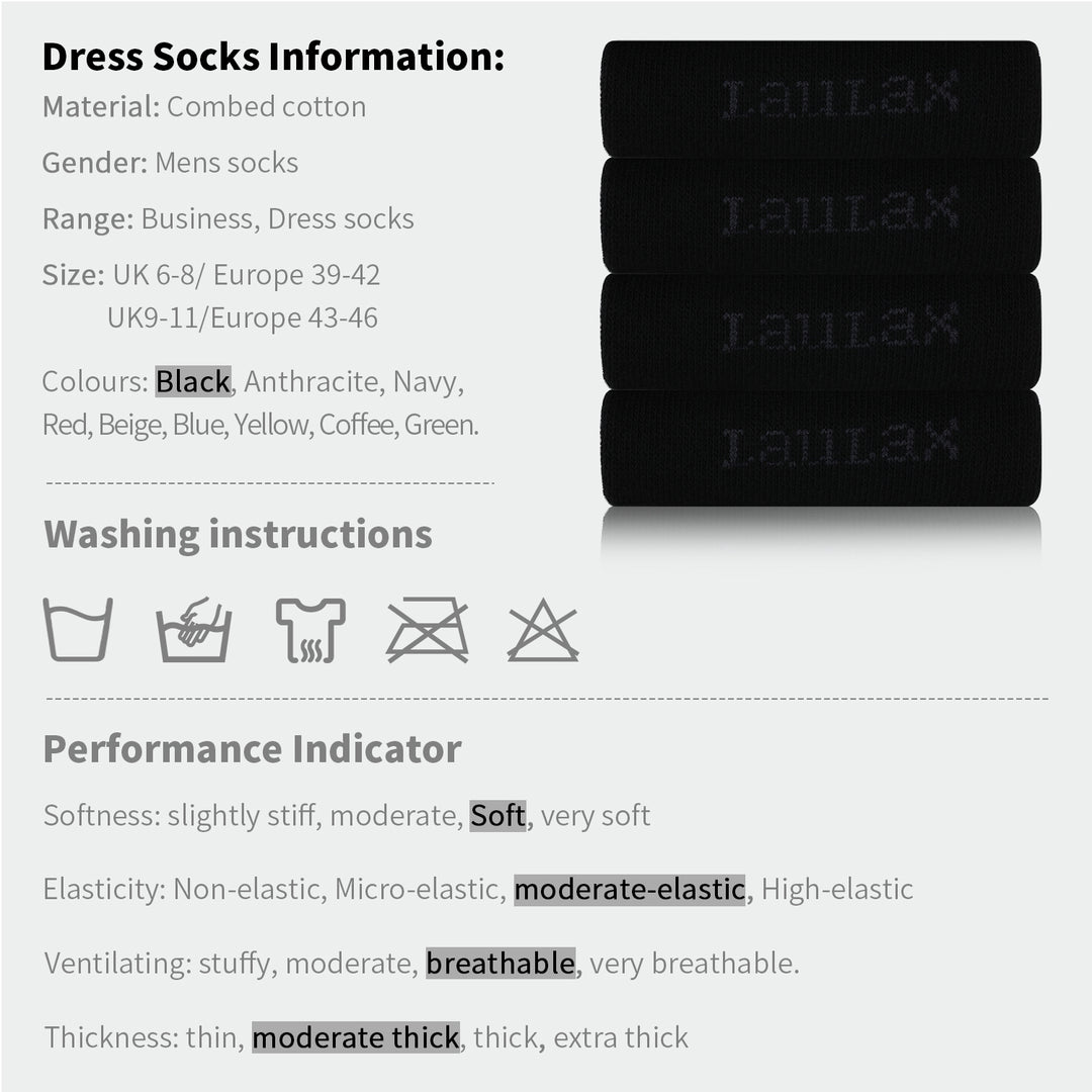 4 Pairs Finest Combed Cotton Smooth Seamless Toe Business Socks, Black, Gift Set