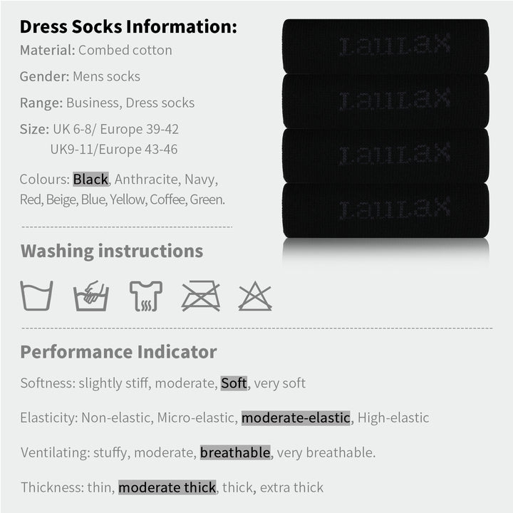 4 Pairs Finest Combed Cotton Smooth Seamless Toe Business Socks, Black, Gift Set