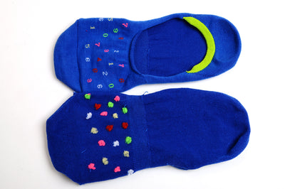 2 paires de chaussettes invisibles en coton peigné le plus fin avec motif numérique - Bleu