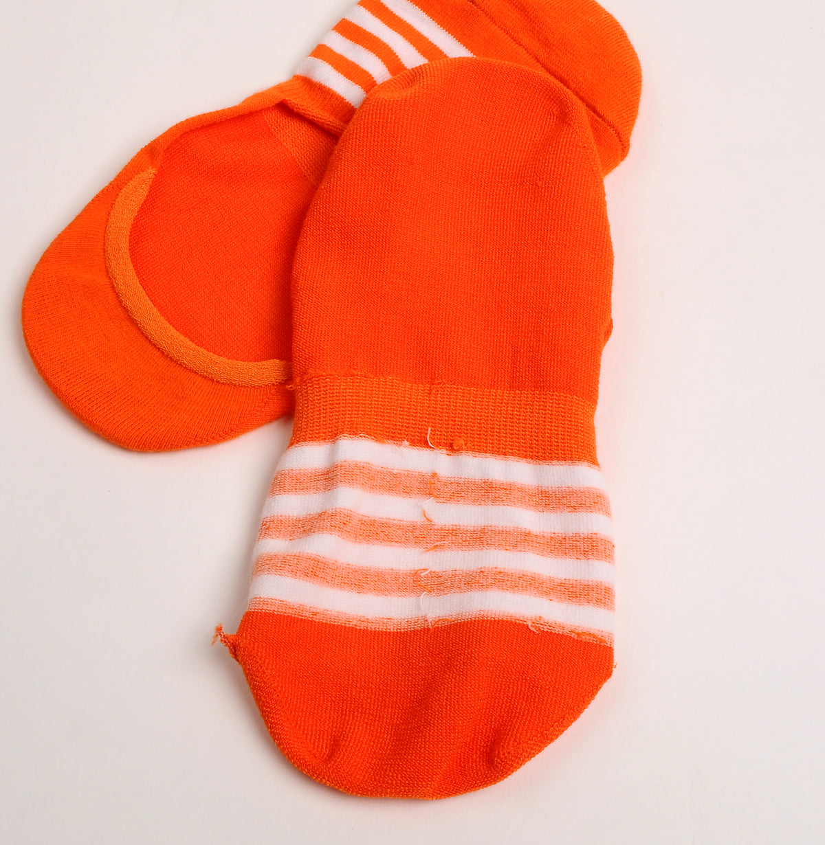 2 Pairs Finest Combed Cotton Invisible Socks Striped - Orange