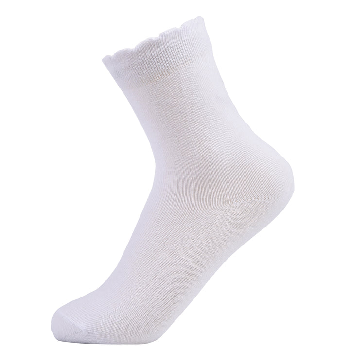 Laulax 5 Pairs Finest Combed Cotton Smooth Seamless Toe Girls School Socks, White Frill Top (3-18 years), Gift Set