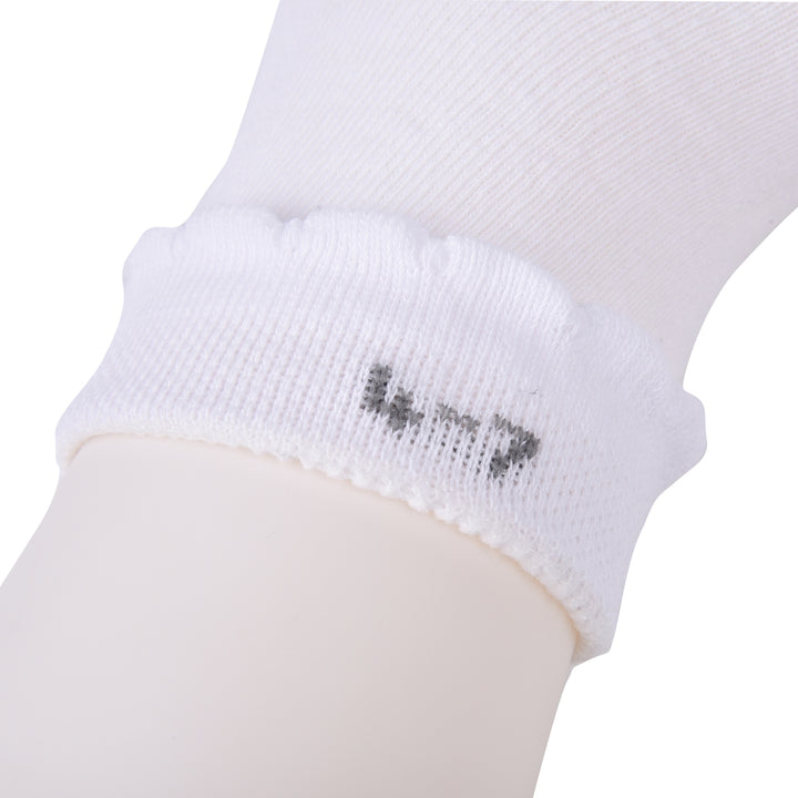 Laulax 5 Pairs Finest Combed Cotton Smooth Seamless Toe Girls School Socks, White Frill Top (3-18 years), Gift Set