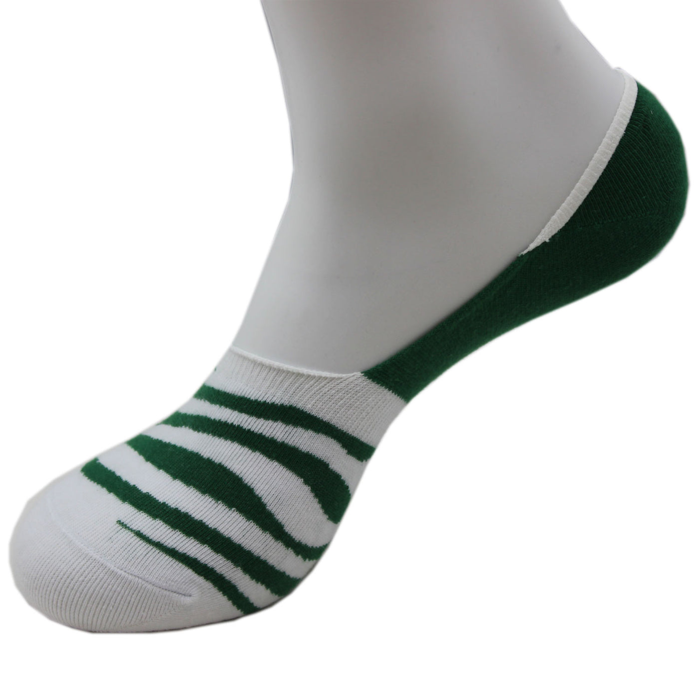 2 Pairs Finest Combed Cotton Invisible Socks Striped - Green