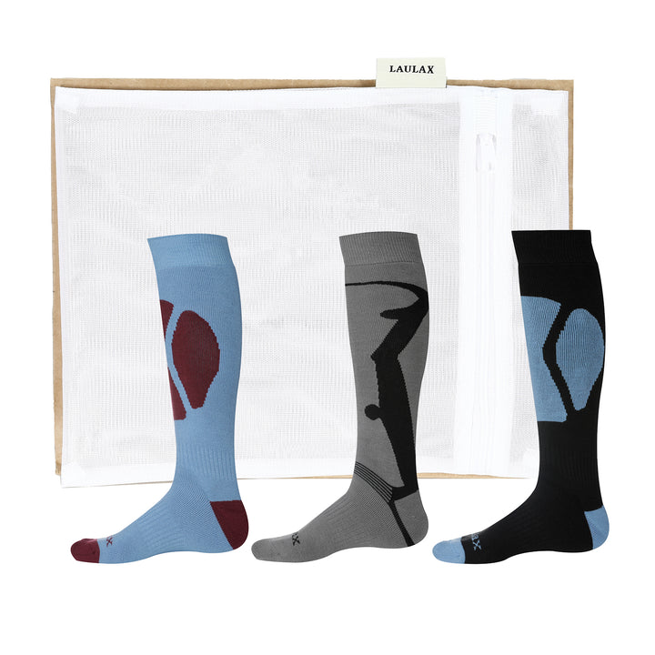 3 Pairs Cashmere-Like Long Hose Thermal Men's Ski Socks, Black, Blue, Grey, Gift Set