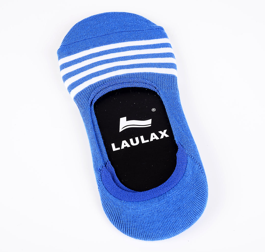 2 Pairs Finest Combed Cotton Invisible Socks Striped - Blue