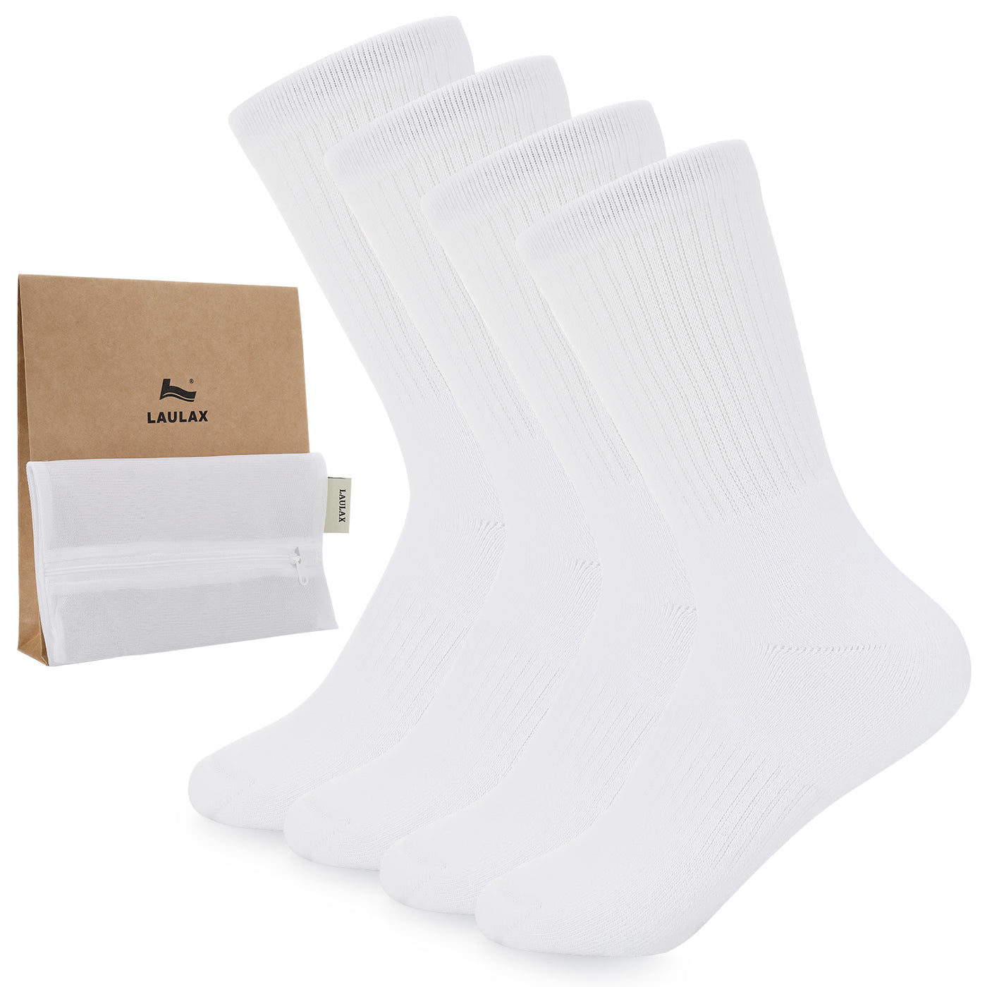 Laulax 5 Pairs Finest Combed Cotton Cushioned Arch Support White PE Sport Socks, 3-18 Years, Gift Set