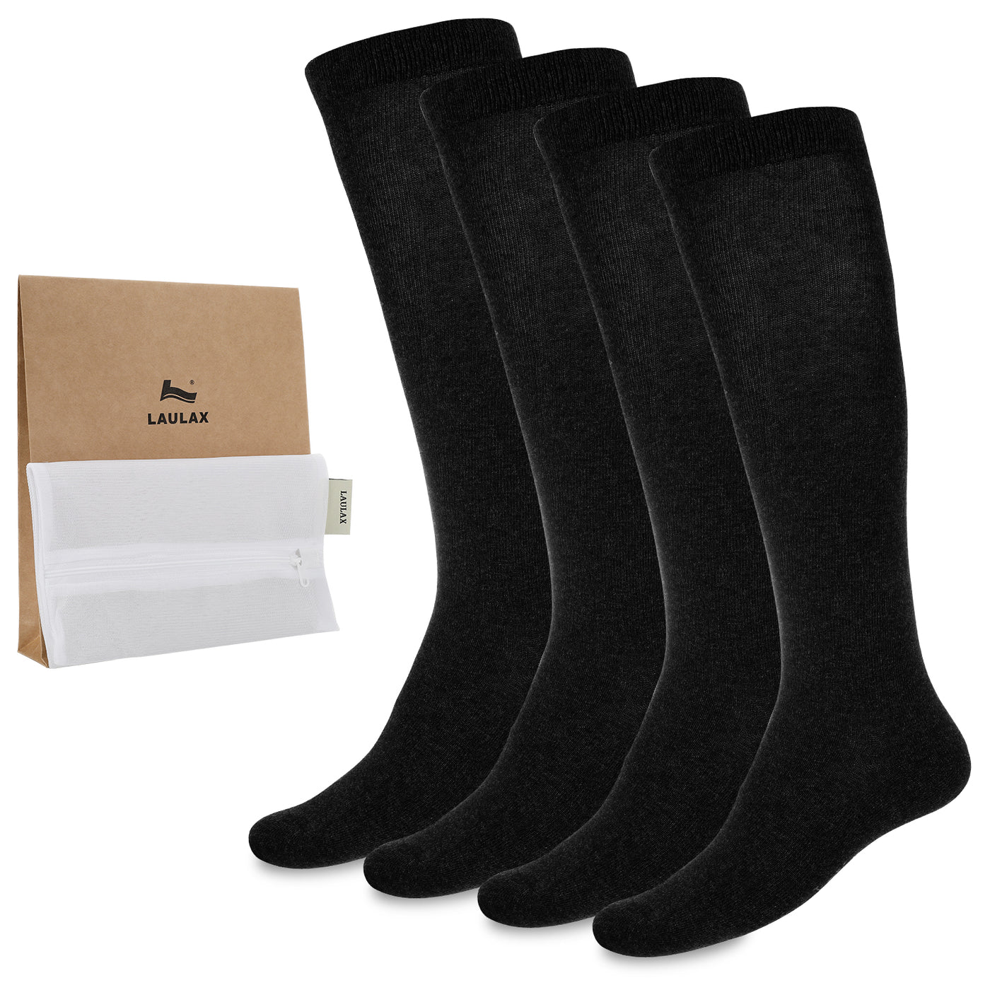 Laulax 4 paires de chaussettes hautes en coton peigné de qualité supérieure avec bout sans couture, taille UK 3-7/Europe 36-40