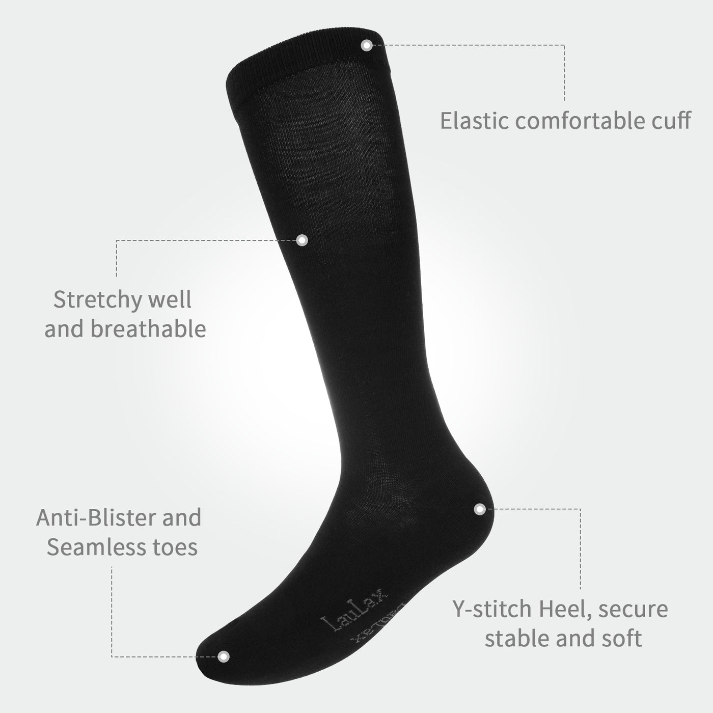 Laulax 4 Pairs Finest Combed Cotton Smooth Seamless Toe Knee High Socks, Size UK 3 - 7 / Europe 36 - 40