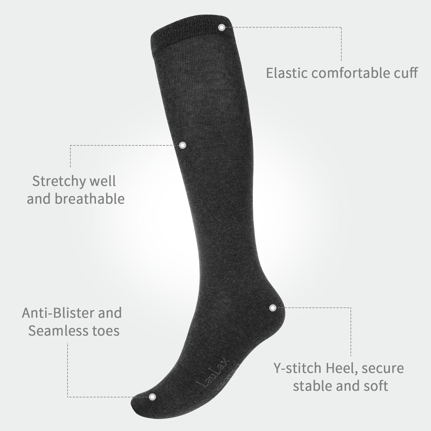 Laulax 4 Pairs Finest Combed Cotton Smooth Seamless Toe Knee High Socks, Size UK 3 - 7 / Europe 36 - 40