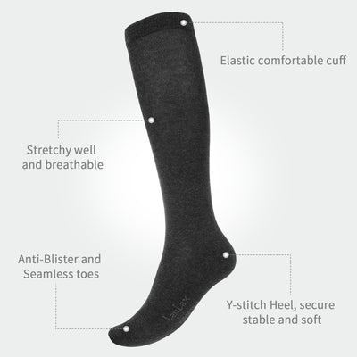 Laulax 4 Pairs Finest Combed Cotton Smooth Seamless Toe Knee High Socks, Size UK 3 - 7 / Europe 36 - 40