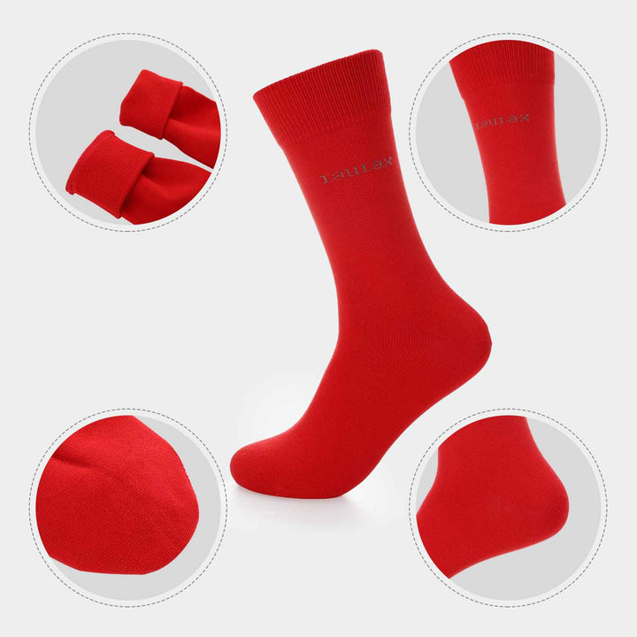 4 Pairs Finest Combed Cotton Smooth Seamless Toe Business Socks, Red, Gift Set