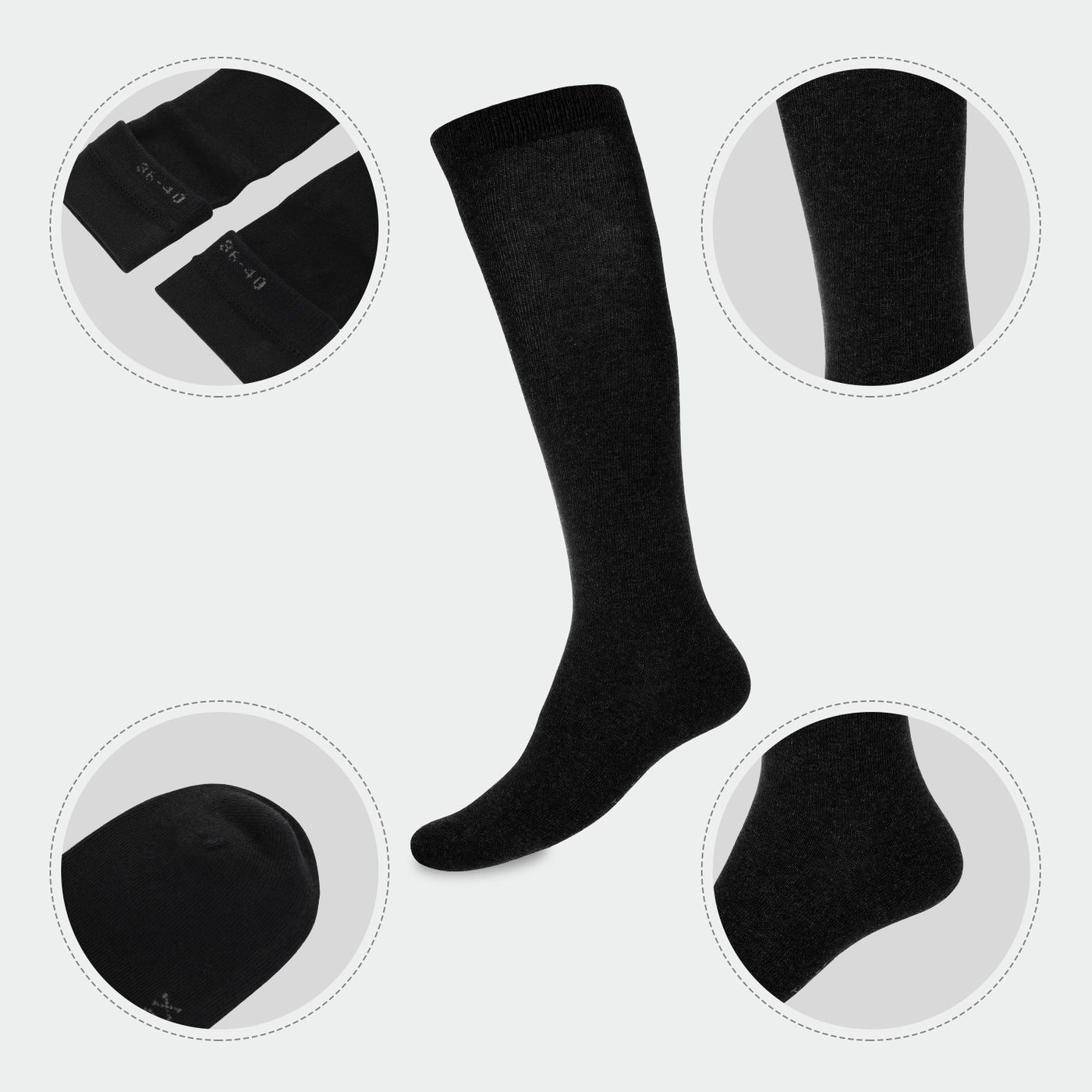 Laulax 4 paires de chaussettes hautes en coton peigné de qualité supérieure avec bout sans couture, taille UK 3-7/Europe 36-40