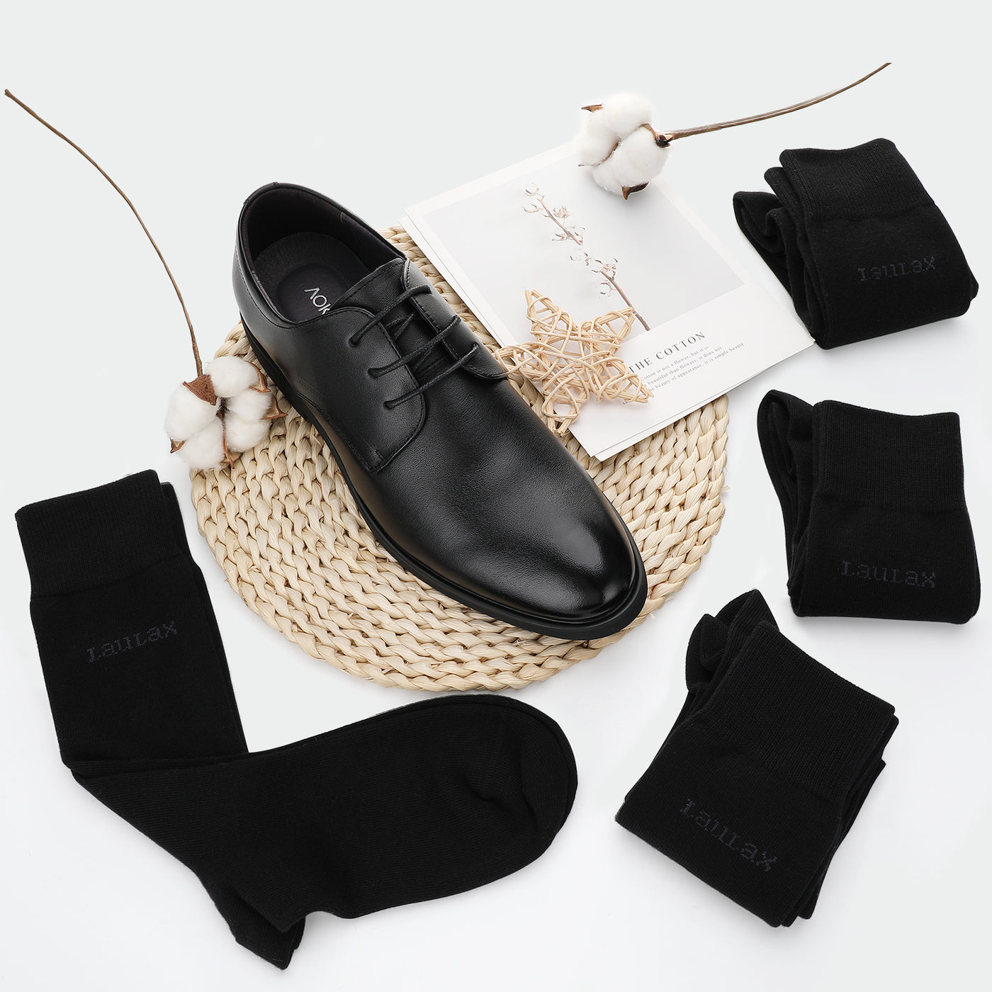 4 Pairs High Quality Finest Combed Cotton Dress Socks, Black, Gift Set wish Socks wash bag