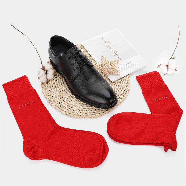 4 Pairs Finest Combed Cotton Smooth Seamless Toe Business Socks, Red, Gift Set