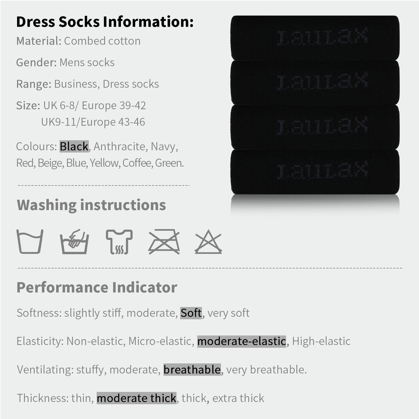 4 Pairs High Quality Finest Combed Cotton Dress Socks, Black, Gift Set