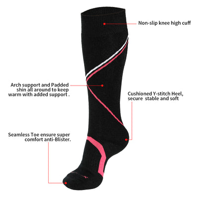 Laulax 3 Pairs Ladies Long Hose Cashmere-Like Ski Socks, Size UK 3 - 7 / Europe 36 - 40, Gift Set, Purple, Blue, Black