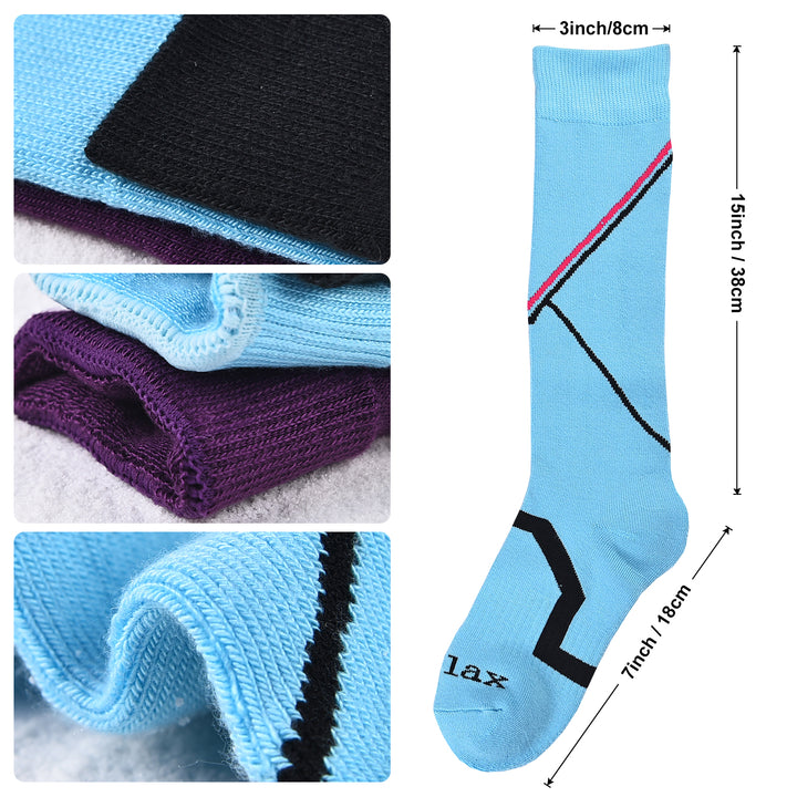 Laulax 3 paires de chaussettes de ski à tuyau long pour femme, imitation cachemire, taille UK 3 - 7 / Europe 36 - 40, coffret cadeau, violet, bleu, noir