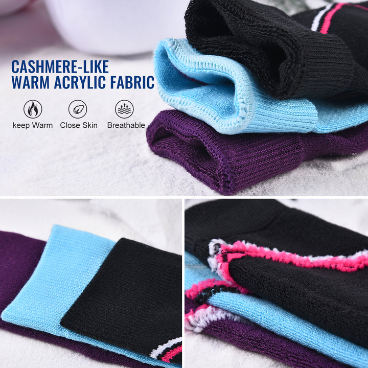 Laulax 3 paires de chaussettes de ski à tuyau long pour femme, imitation cachemire, taille UK 3 - 7 / Europe 36 - 40, coffret cadeau, violet, bleu, noir