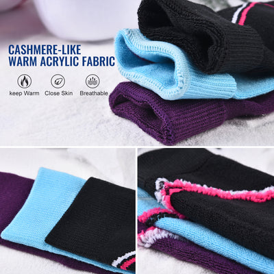 Laulax 3 pares de calcetines de esquí largos tipo cachemira para mujer, talla UK 3 - 7 / Europa 36 - 40, set de regalo, morado, azul, negro