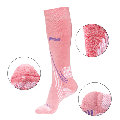 Laulax Ladies 2 pares de calcetines de esquí de lana merino de alta calidad, set de regalo, talla UK 3 - 7 / Europa 36 - 40, negro, rosa