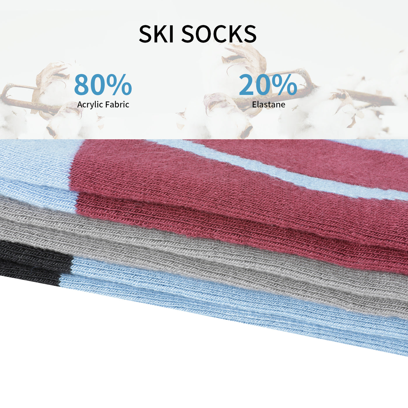 3 Pairs Cashmere-Like Long Hose Thermal Men's Ski Socks, Black, Blue, Grey, Gift Set