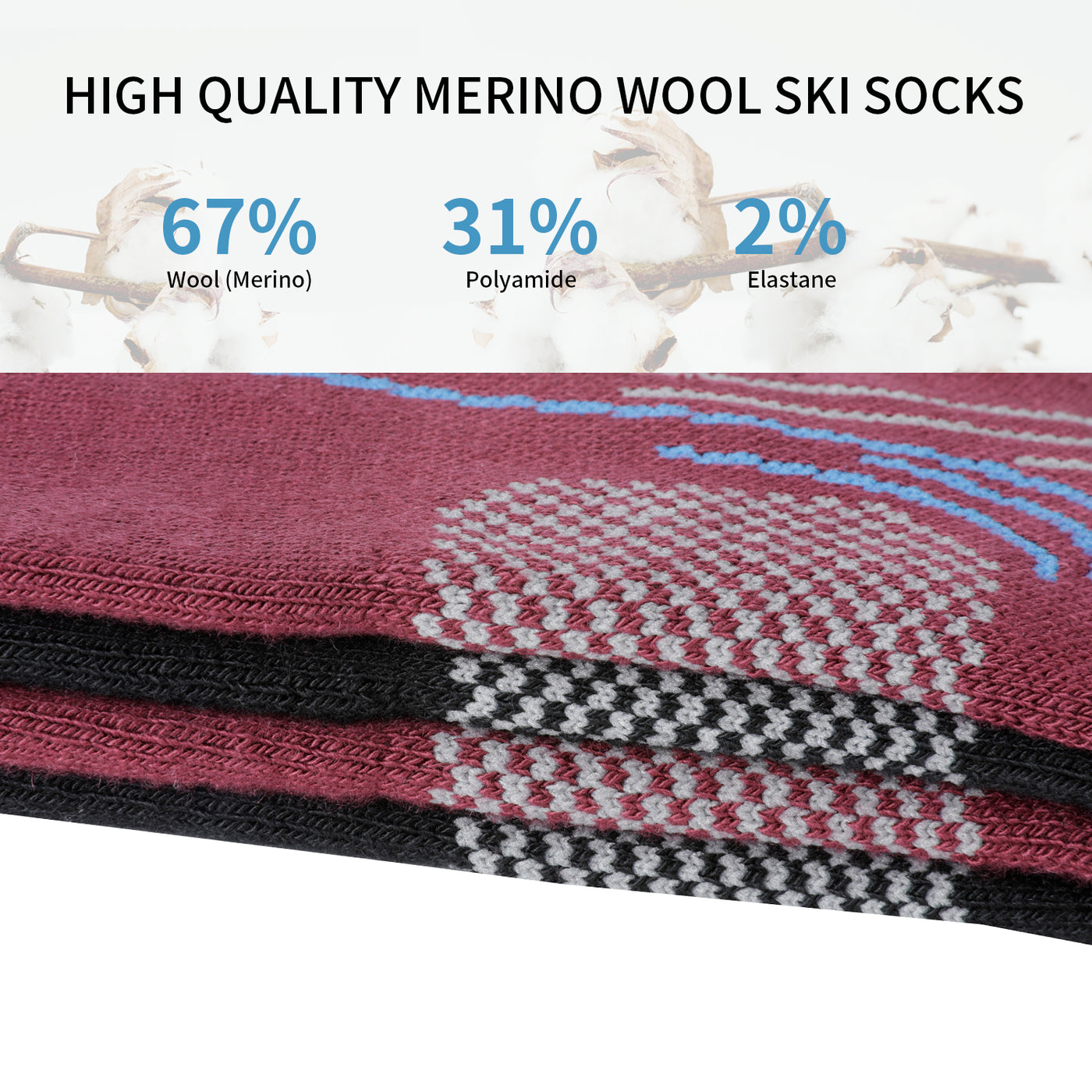 2 paires de chaussettes de ski en laine mérinos de haute qualité pour hommes, coffret cadeau