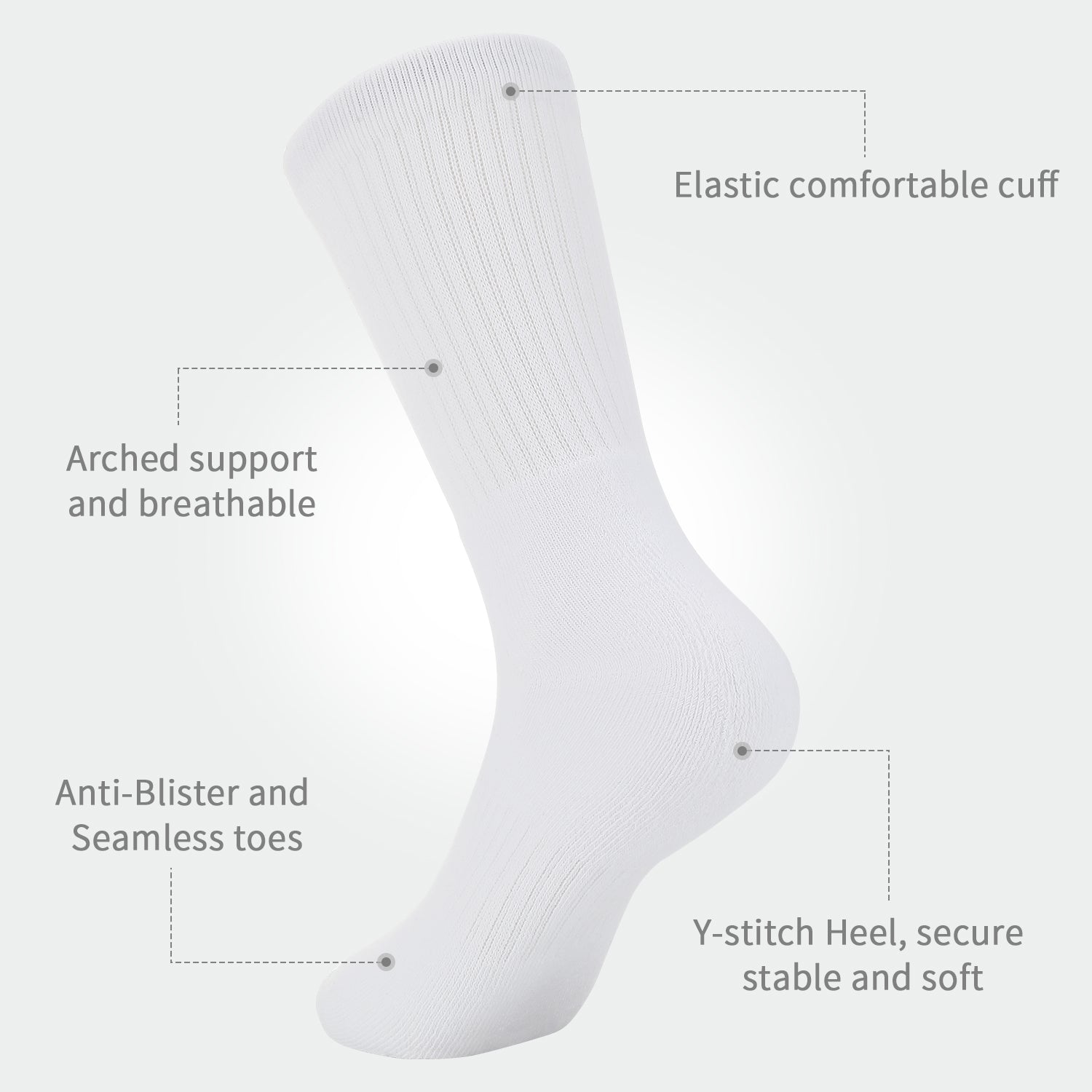Laulax 5 Pairs Finest Combed Cotton Cushioned Arch Support White PE Sp