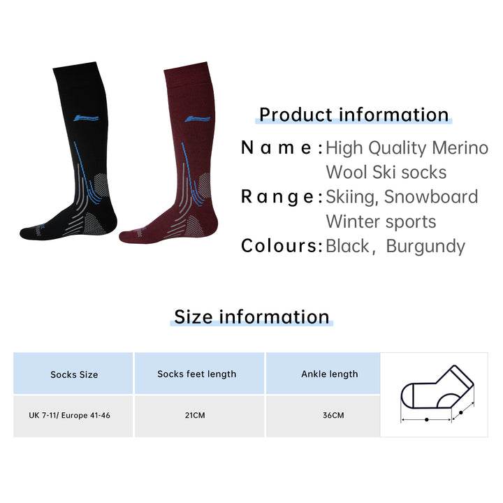 2 Pairs High Quality Merino Wool Men's Ski Socks, Gift Set