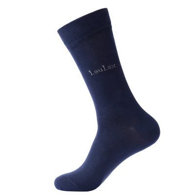 Laulax 4 paires de chaussettes habillées en coton peigné de haute qualité, bleu marine, sac cadeau avec sac de lavage pour chaussettes